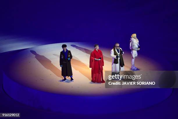 South Korean singers Ha Hyun-woo, Lee Eun-mi, Jeon In-kwon and An Ji-Yeong perform during the opening ceremony of the Pyeongchang 2018 Winter Olympic...