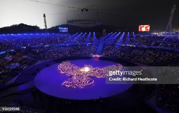 General view during the Opening Ceremony of the PyeongChang 2018 Winter Olympic Games at PyeongChang Olympic Stadium on February 9, 2018 in...