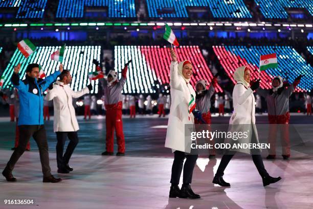 Iran's delegation parades during the opening ceremony of the Pyeongchang 2018 Winter Olympic Games at the Pyeongchang Stadium on February 9, 2018. /...