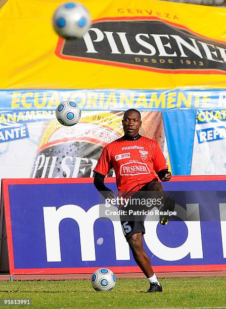 Ecuador National Team player Walter Ayovi practices during a training session on October 08, 2009 in Quito, Ecuador. Ecuador faces Uruguay in Quito...