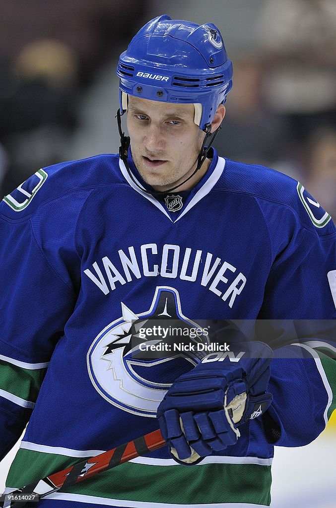 Sami Stylo Sami Salo of the Vancouver Canucks looks on during the game against ...