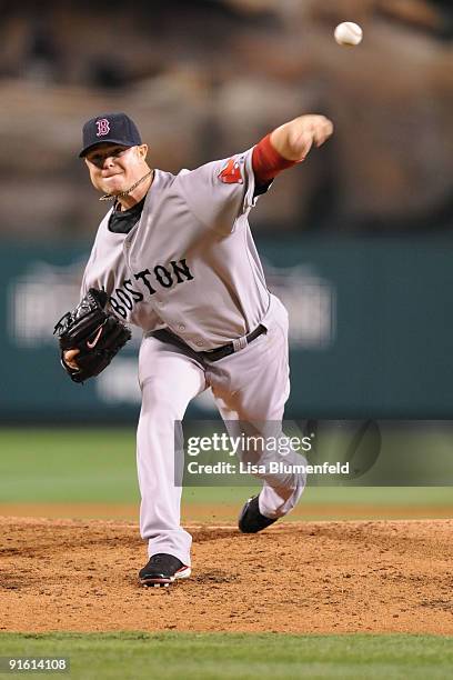 Starting pitcher on Lester if the Boston Red Sox delivers a pitch against the Los Angeles Angels of Anaheim during the first inning of Game One of...