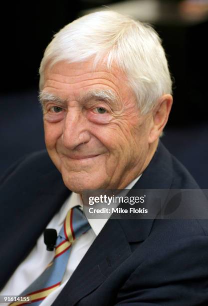 Television personality Sir Michael Parkinson poses at The Australian Radio Conference on October 9, 2009 in Sydney, Australia.