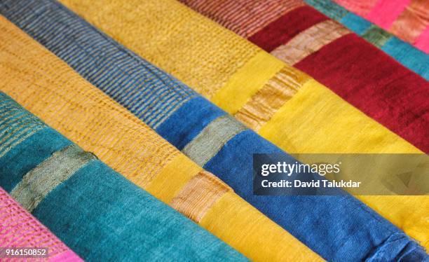 beautiful colourful silk cloths - silk sari stock pictures, royalty-free photos & images