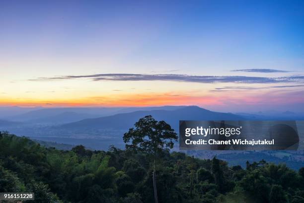mountain valley during sunrise. natural summer landscape - phitsanulok province stock pictures, royalty-free photos & images