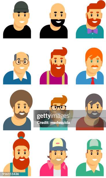 man portrait avatar icon - smiling-man-at-computer stock illustrations