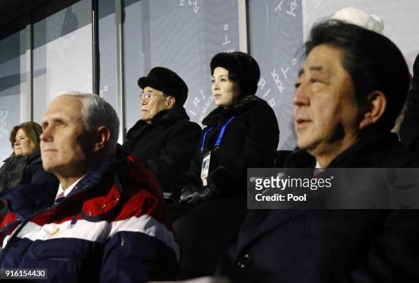 Kim Yong Nam, top left, president of the Presidium of North Korean Parliament, and Kim Yo Jong, sister of North Korean leader Kim Jong Un, top right,...