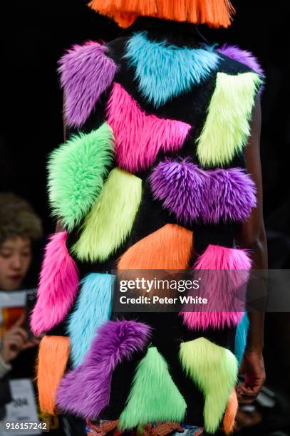 Model, fashion detail, walks the runway at Jeremy Scott Show Fall 2018 during New York Fashion Week: The Shows at Gallery I at Spring Studios on...