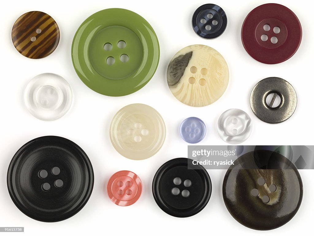 Collection Assortment of Multiple Colorful Buttons With Clipping Path