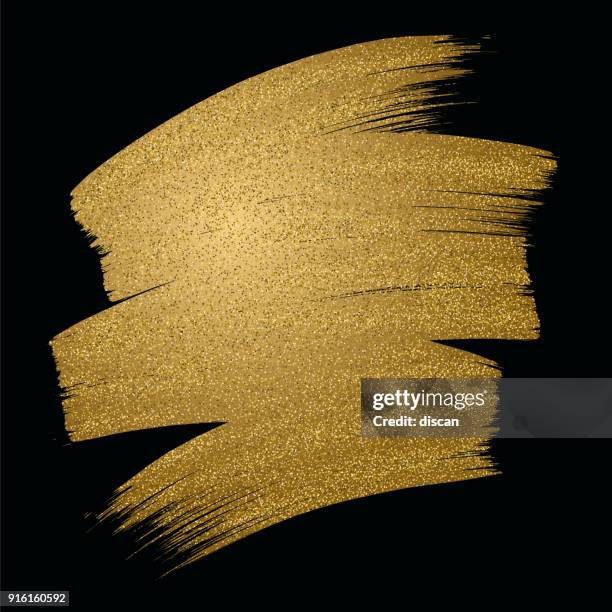 ilustrações de stock, clip art, desenhos animados e ícones de glitter golden brush stroke on black background. vector illustration. - paint stroke vector