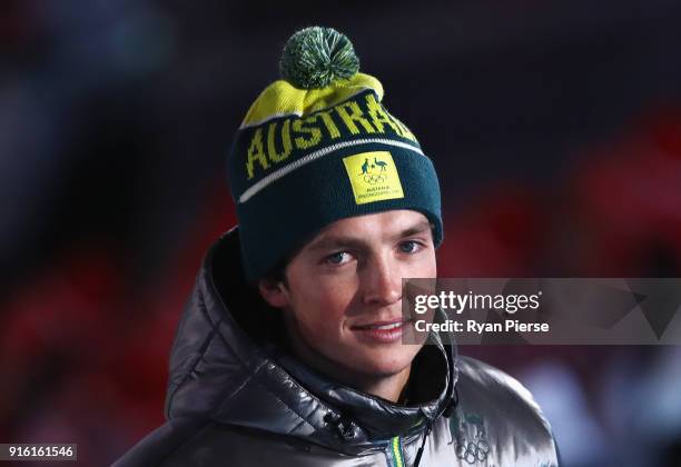 Flag bearer Scotty James of Australia smiles during the Opening Ceremony of the PyeongChang 2018 Winter Olympic Games at PyeongChang Olympic Stadium...