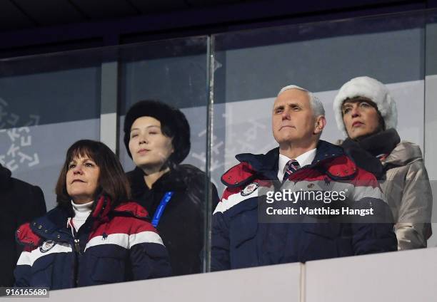 Vice President Mike Pence and North Korean Leader Kim Jong Un's sister Kim Yo Jong watch on during the Opening Ceremony of the PyeongChang 2018...