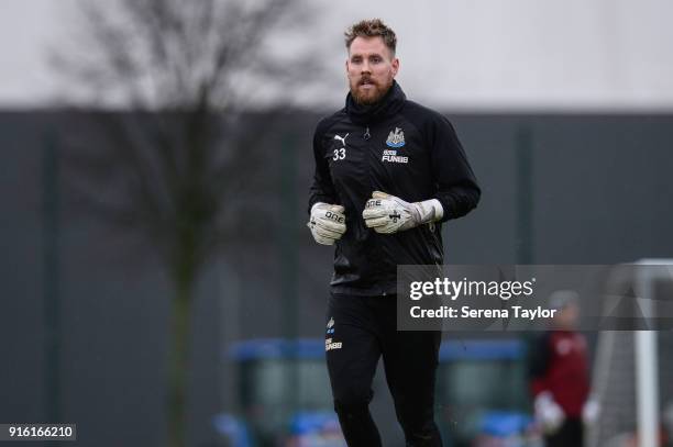 Goalkeeper Rob Elliot during the Newcastle United Training session at The Newcastle United Training Centre on February 9 in Newcastle upon Tyne,...