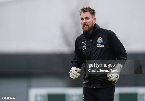 Goalkeeper Rob Elliot during the Newcastle United Training session at The Newcastle United Training Centre on February 9 in Newcastle upon Tyne,...