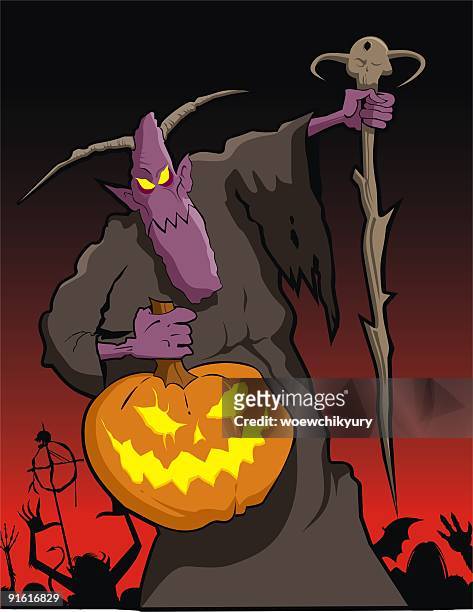 lord of halloween - ugly pumpkins stock illustrations