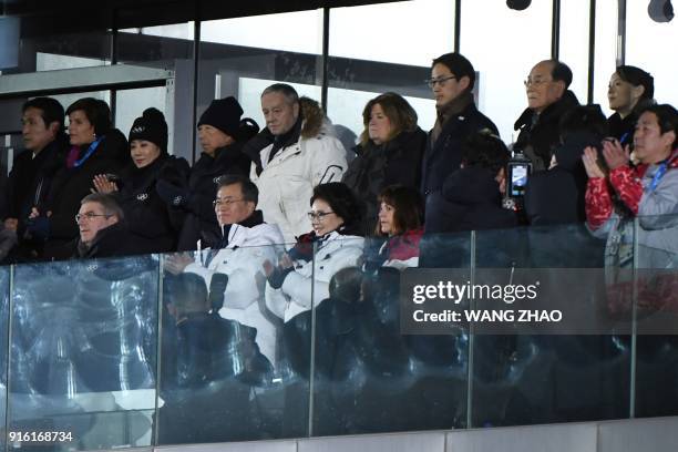 South Korea's President Moon Jae-in and his wife Kim Jung-Suk applaud with VIP guests including North Korea's Kim Jong Uns sister Kim Yo Jong , North...