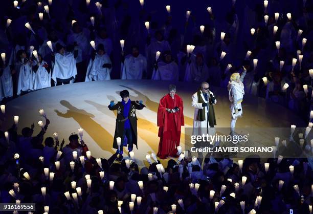 South Korean singers Ha Hyun-woo, Lee Eun-mi, Jeon In-kwon and An Ji-Yeong perform during the opening ceremony of the Pyeongchang 2018 Winter Olympic...