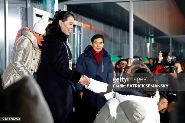 North Korea's Kim Jong Un's sister Kim Yo Jong shakes hands with South Korea's President Moon Jae-in during the opening ceremony of the Pyeongchang...