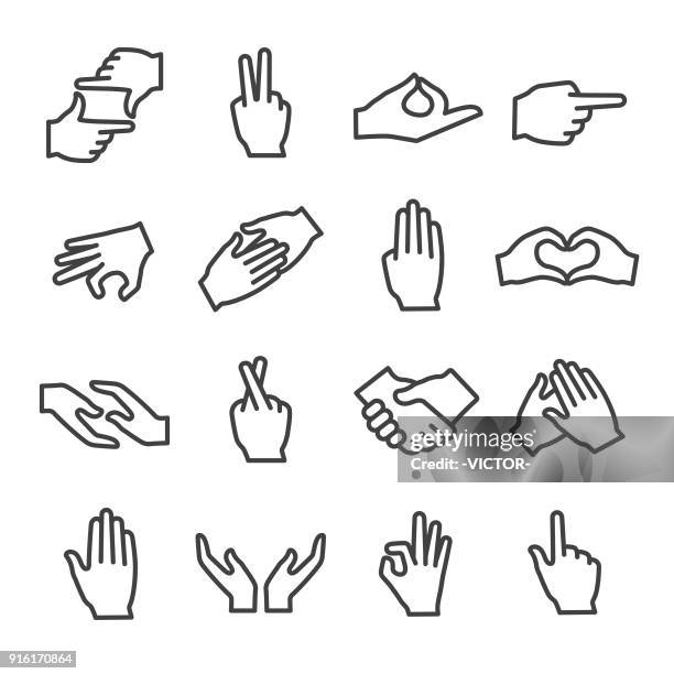 illustrazioni stock, clip art, cartoni animati e icone di tendenza di icone gesti mano - serie linea - mani giunte