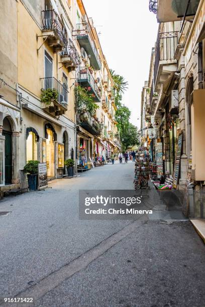 taormina street - taormina stock pictures, royalty-free photos & images