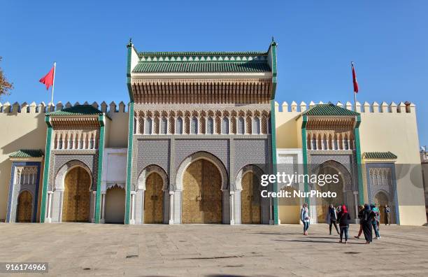 Royal Palace of Fez located in the city of ) of Fez in Morocco, Africa. The palace was built in the 17th century and is known for its seven giant...