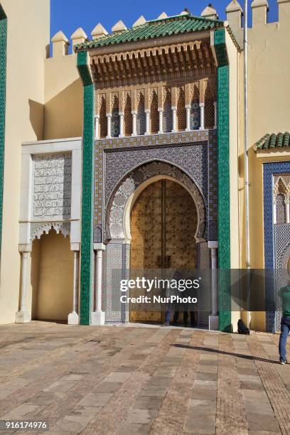 Royal Palace of Fez located in the city of ) of Fez in Morocco, Africa. The palace was built in the 17th century and is known for its seven giant...