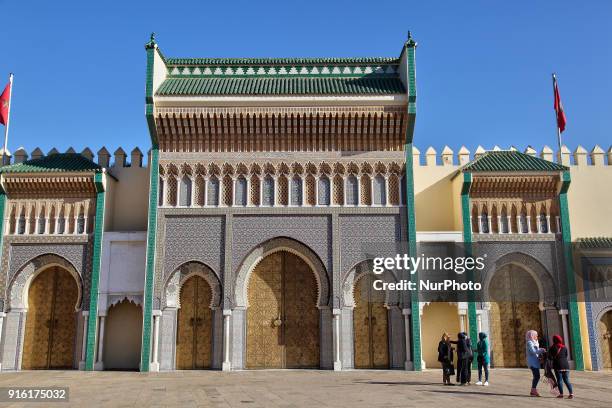 Royal Palace of Fez located in the city of ) of Fez in Morocco, Africa. The palace was built in the 17th century and is known for its seven giant...