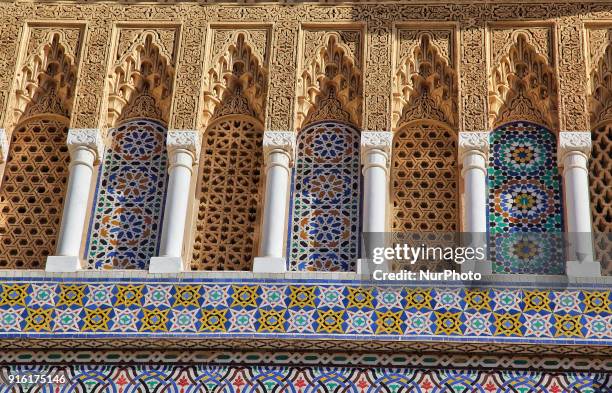 Detail of the ornate exterior of the Royal Palace of Fez located in the city of ) of Fez in Morocco, Africa. The palace was built in the 17th century...