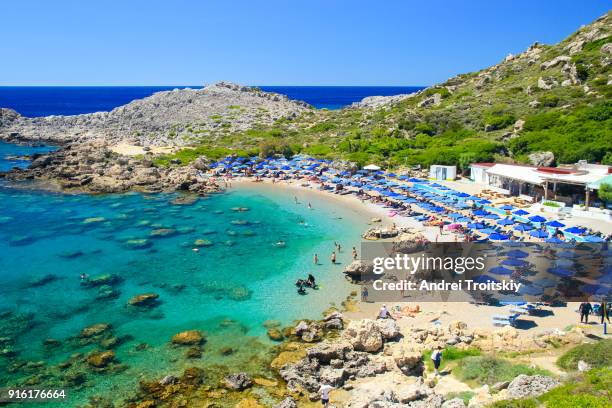 ladiko beach near anthony quinn bay, rhodes, greece - anthony quinn bay stock pictures, royalty-free photos & images