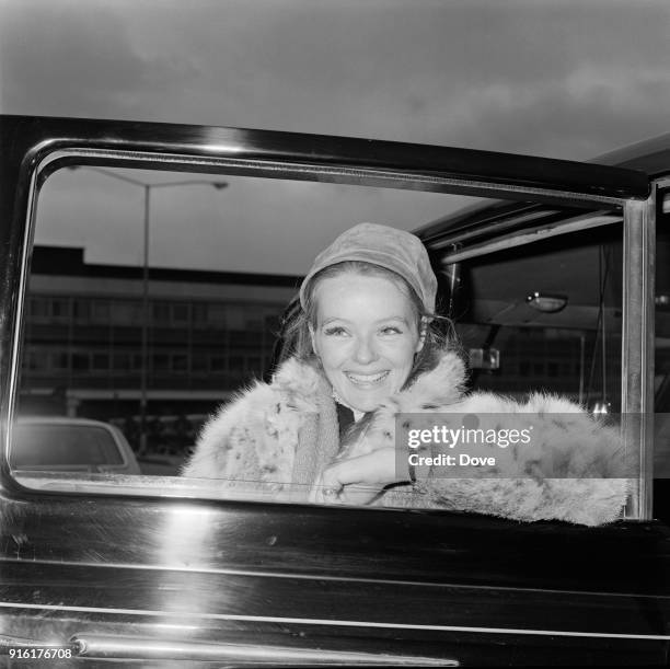 American actress and playwright Katharine Houghton at Heathrow Airport, London, UK, 26th February 1968.