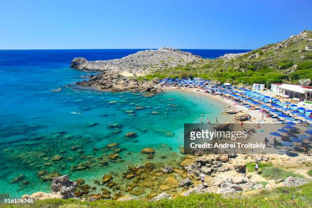 ladiko beach near anthony quinn bay, rhodes, greece - rhodes,_new_south_wales stock pictures, royalty-free photos & images