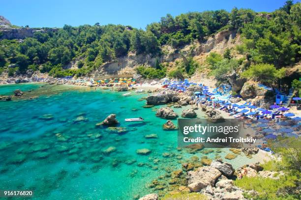 ladiko beach near anthony quinn bay, rhodes, greece - anthony quinn bay stock pictures, royalty-free photos & images