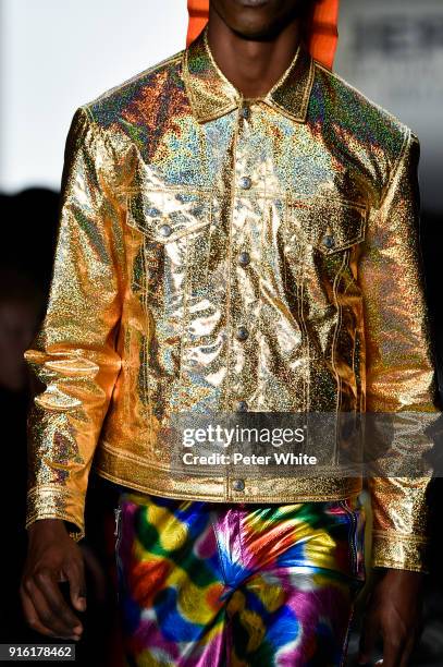 Model, fashion detail, walks the runway at Jeremy Scott Show Fall 2018 during New York Fashion Week: The Shows at Gallery I at Spring Studios on...