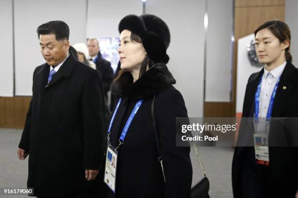 Kim Yo Jong, center, sister of North Korean leader Kim Jong Un, departs following the opening ceremony of the PyeongChang 2018 Winter Olympic Games...