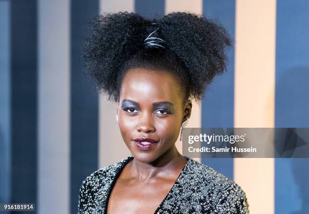 Lupita Nyong'o attends the European Premiere of 'Black Panther' at Eventim Apollo on February 8, 2018 in London, England.