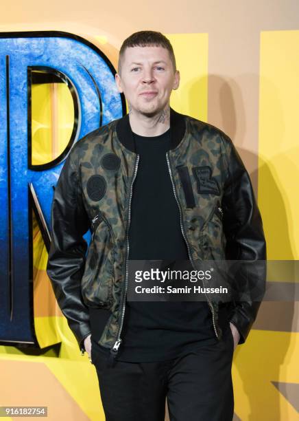 Professor Green attends the European Premiere of 'Black Panther' at Eventim Apollo on February 8, 2018 in London, England.