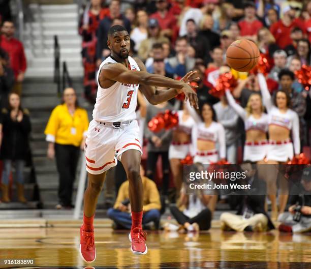 Josh Webster of the Texas Tech Red Raiders passes the ball during the game against the Iowa State Cyclones on February 7, 2018 at United Supermarket...
