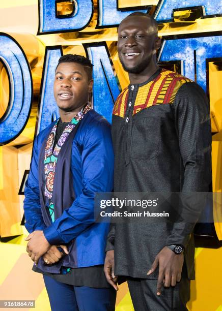 John Boyega and Stormzy attend the European Premiere of 'Black Panther' at Eventim Apollo on February 8, 2018 in London, England.