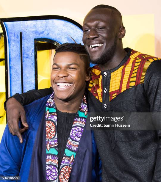 John Boyega and Stormzy attend the European Premiere of 'Black Panther' at Eventim Apollo on February 8, 2018 in London, England.