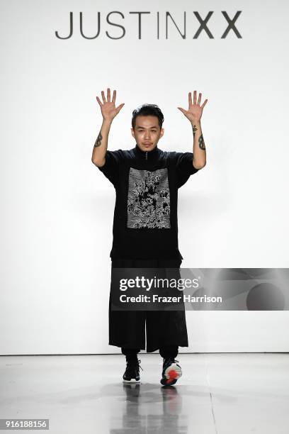 Fashion Designer Justin, Yu-Ying Chou takes a bow for Just In XX presentation during New York Fashion Week: The Shows at Gallery II at Spring Studios...