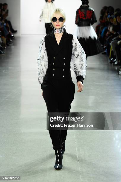 Model walks the runway for Just In XX fashion show during New York Fashion Week: The Shows at Gallery II at Spring Studios on February 9, 2018 in New...