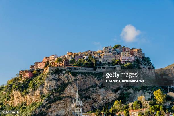 mountaintop town of castelmola - castelmola stock pictures, royalty-free photos & images