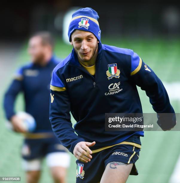 Dublin , Ireland - 9 February 2018; Matteo Minozzi during the Italy Rugby Captain's Run at the Aviva Stadium in Dublin.