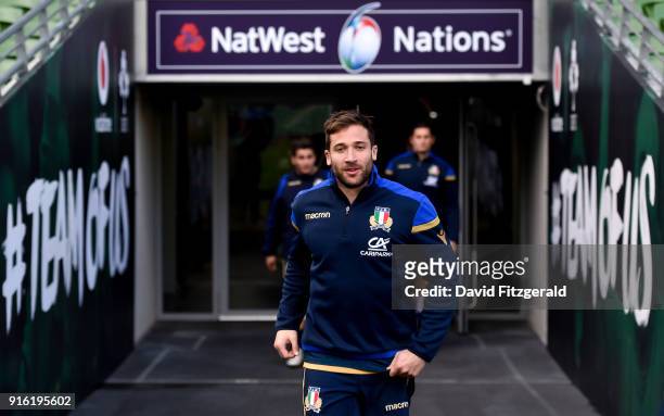 Dublin , Ireland - 9 February 2018; Tommaso Benvenuti runs out prior to the Italy Rugby Captain's Run at the Aviva Stadium in Dublin.