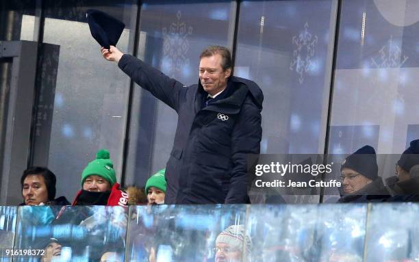 Henri, Grand Duke of Luxembourg greets the athletes of Luxembourg during the Opening Ceremony of the PyeongChang 2018 Winter Olympic Games at...