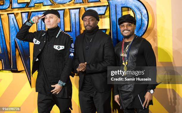 Taboo, will.i.am and apl.de.ap attend the European Premiere of 'Black Panther' at Eventim Apollo on February 8, 2018 in London, England.