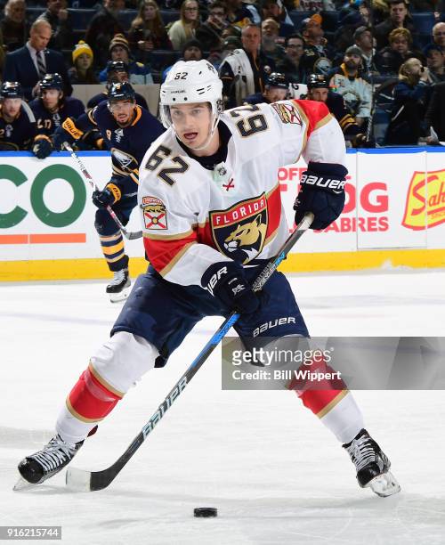 Denis Malgin of the Florida Panthers skates during an NHL game against the Buffalo Sabres on February 1, 2018 at KeyBank Center in Buffalo, New York.