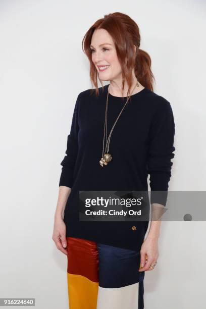 Actor Julianne Moore attends the Tory Burch Fall Winter 2018 Fashion Show during New York Fashion Week at Bridge Market on February 9, 2018 in New...