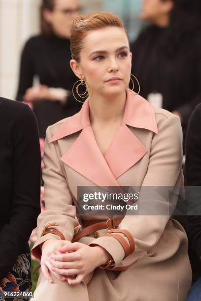 Actor Zoey Deutch attends the Tory Burch Fall Winter 2018 Fashion Show during New York Fashion Week at Bridge Market on February 9, 2018 in New York...