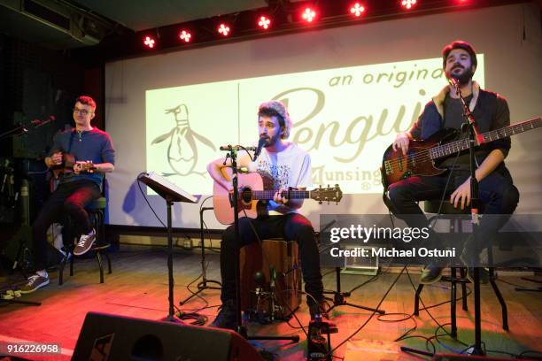 Ryan Met, Jack Met, Adam Met of AJR perform at Original Penguin Celebrates New York Fashion Week at Pianos on February 6, 2018 in New York City.